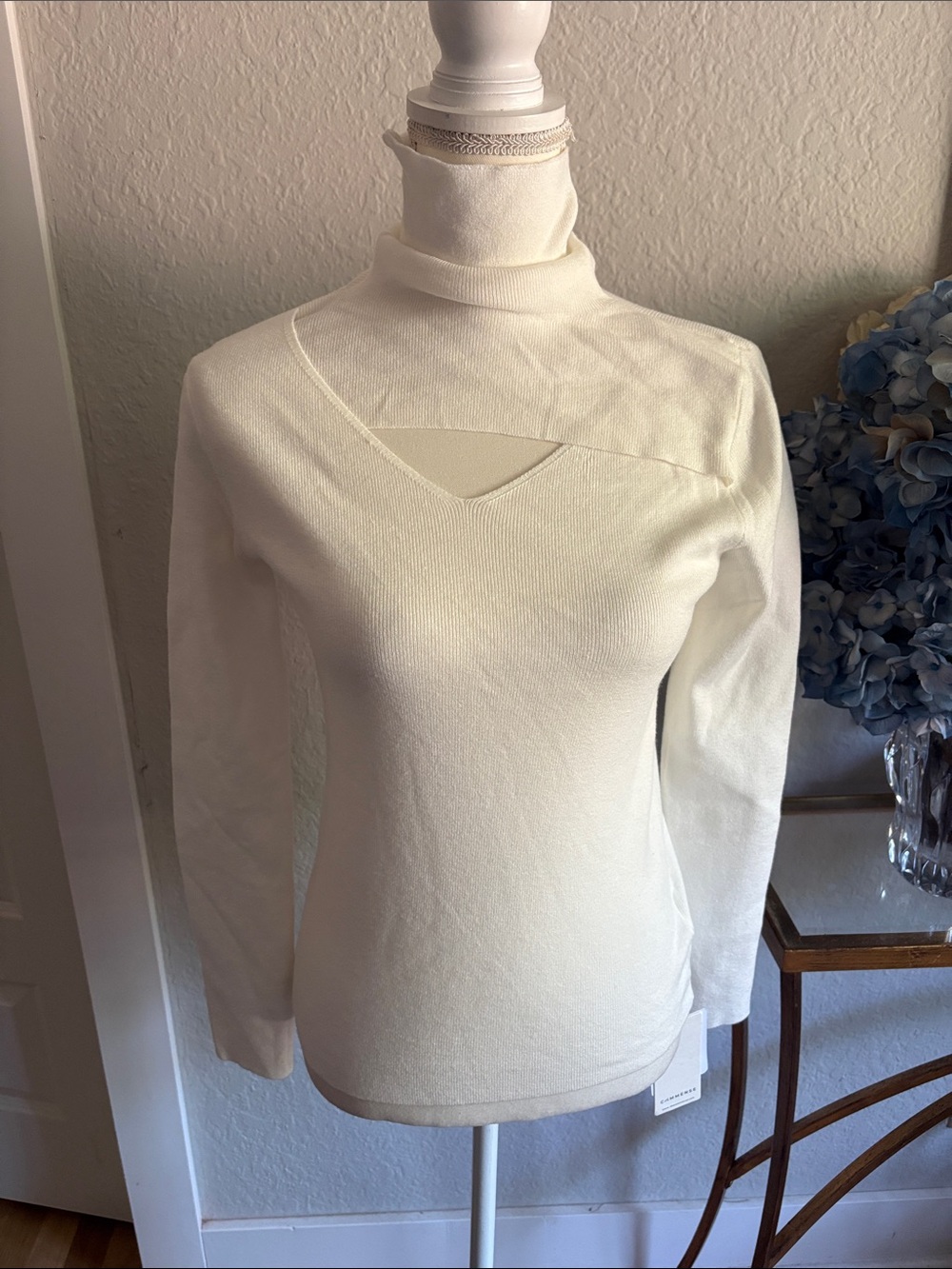 Commense Cream Cutout Turtleneck Sweater